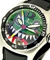 Bubble Dive Bomber Sharks Head in Steel on Black Calfskin Leather Strap with Green Dial