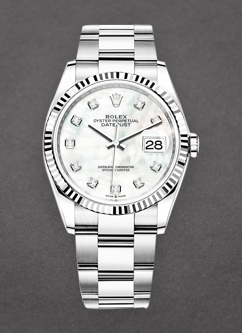 Pre-Owned Rolex Datejust 36mm in Steel with White Gold Fluted Bezel