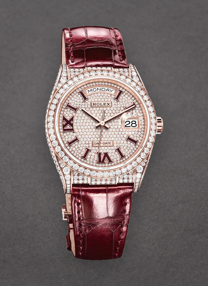 Rolex Unworn President Day-Date 36mm in Rose Gold with Pave Diamond Case