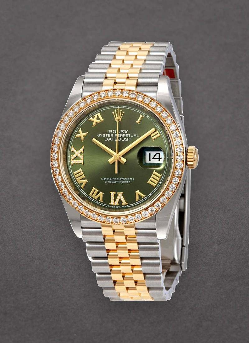 Pre-Owned Rolex Datejust 36mm in Steel with Yellow Gold Diamond Bezel