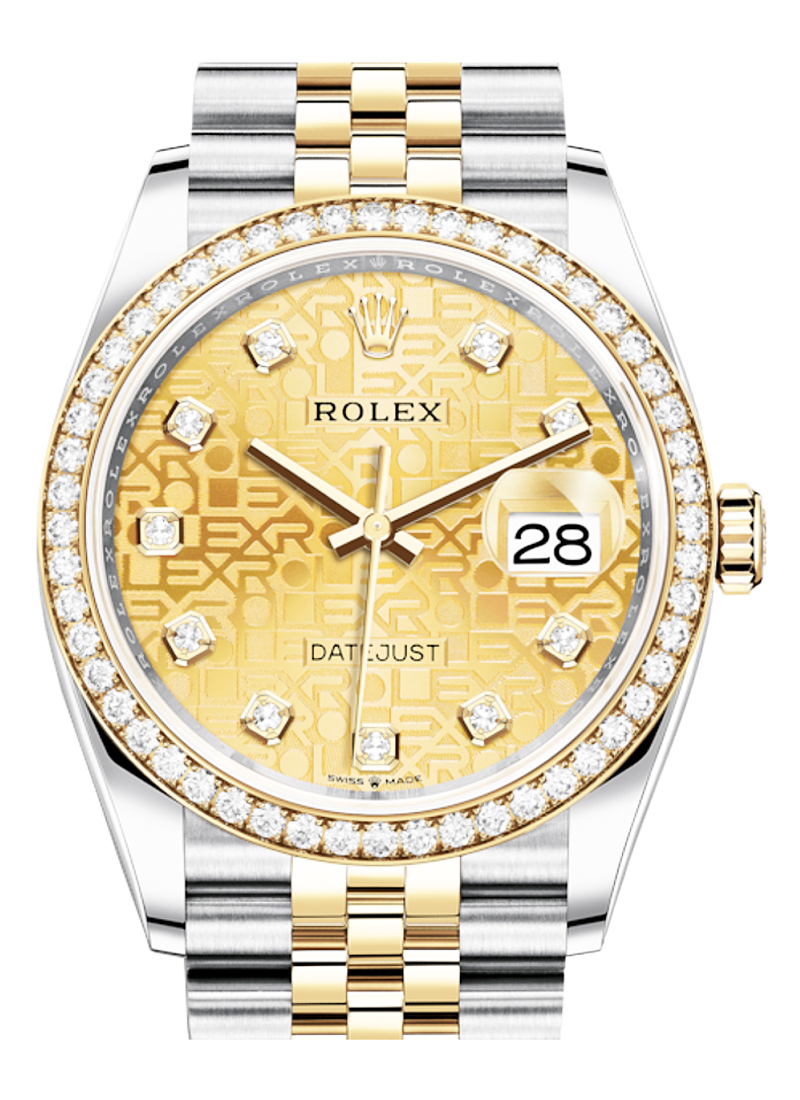Datejust 36mm in Steel with Yellow Gold Diamond Bezel on Jubilee Bracelet with Champagne Jubilee Diamond Dial