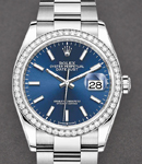 Datejust 36mm in Steel with Diamond Bezel on Oyster Bracelet with Blue Stick Dial