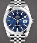 Datejust 41mm in Steel with Smooth Bezel on Jubilee Bracelet with Blue Fluted Motif Dial