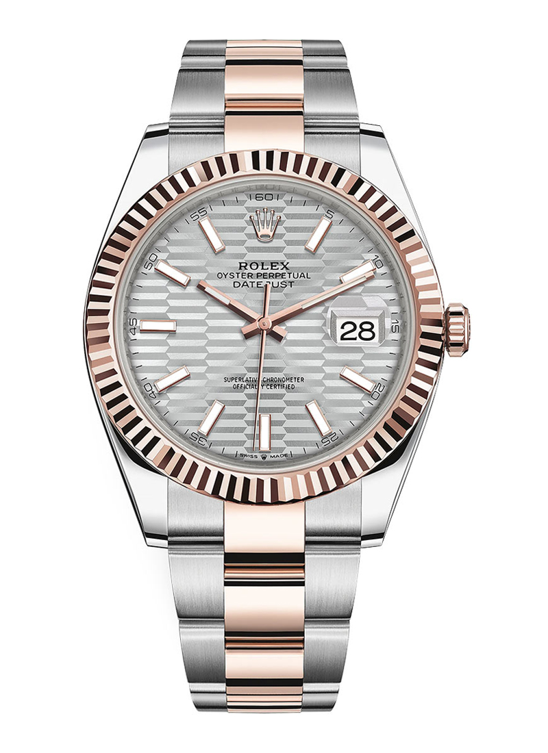 Datejust || 2-Tone 41mm with Fluted Bezel on Oyster Bracelet with Silver Fluted Motif Dial