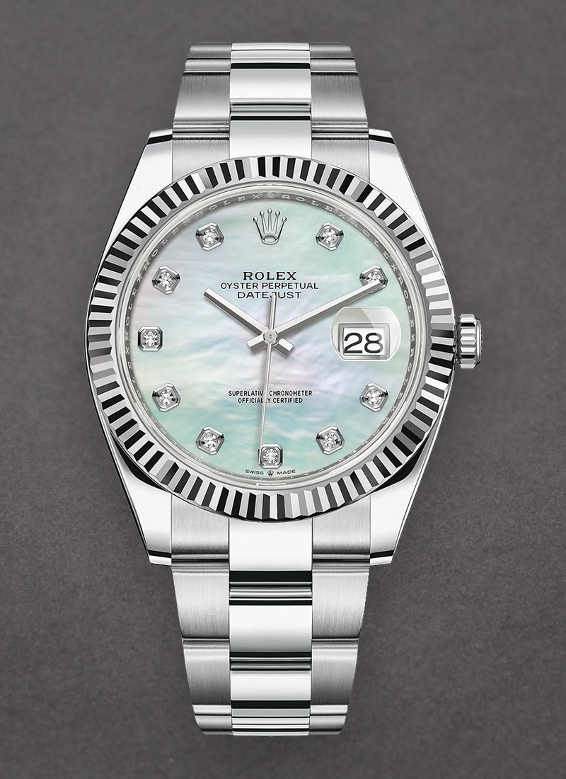 Pre-Owned Rolex Datejust 41mm in Steel with White Gold Fluted Bezel