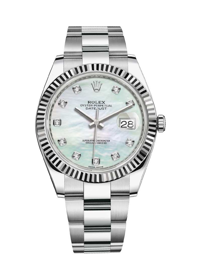 Pre-Owned Rolex Datejust 41mm in Steel with White Gold Fluted Bezel