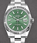 Datejust 41mm in Steel with White Gold Fluted Bezel on Oyter Bracelet with Green Fluted Motif Dial