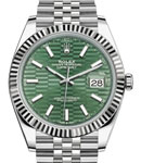 Datejust II 41mm in Steel with White Gold Fluted Bezel on Jubilee Bracelet with Green Fluted Motif Dial
