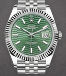 Datejust II 41mm in Steel with White Gold Fluted Bezel on Jubilee Bracelet with Green Fluted Motif Dial