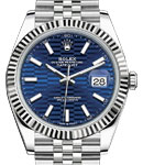 Datejust II 41mm in Steel with White Gold Fluted Bezel on Jubilee Bracelet with Blue Fluted Motif Dial