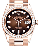 President Day Date in Rose Gold with Fluted Bezel on President Bracelet with Brown Diamond Dial