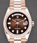 President Day Date in Rose Gold with Fluted Bezel on President Bracelet with Brown Diamond Dial