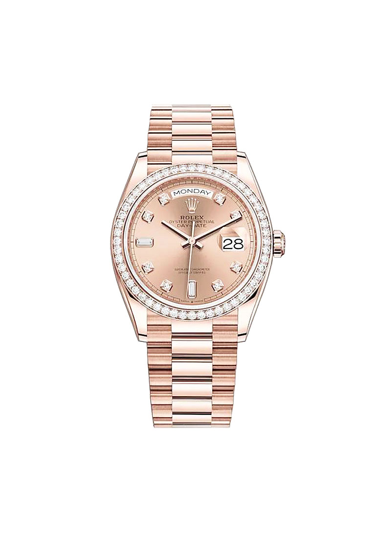 President Day Date in Rose Gold with Fluted Bezel on President Bracelet with Pink Diamond Dial