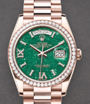 President Day Date in Rose Gold with Fluted Bezel on President Bracelet with Green Aventurine Diamond Dial