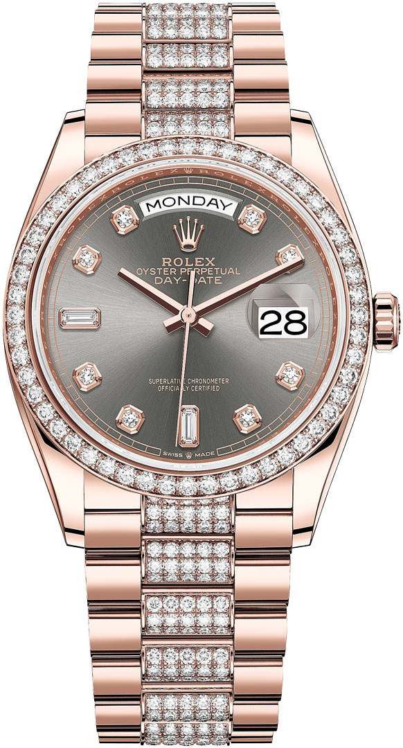 President Day Date in Rose Gold with Fluted Bezel on President Bracelet with Slate Diamond Dial