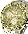 PAM 171 - Power Reserve in Steel with Yellow Diamond Bezel on Steel Bracelet with full Pave Yellow Diamond Dial