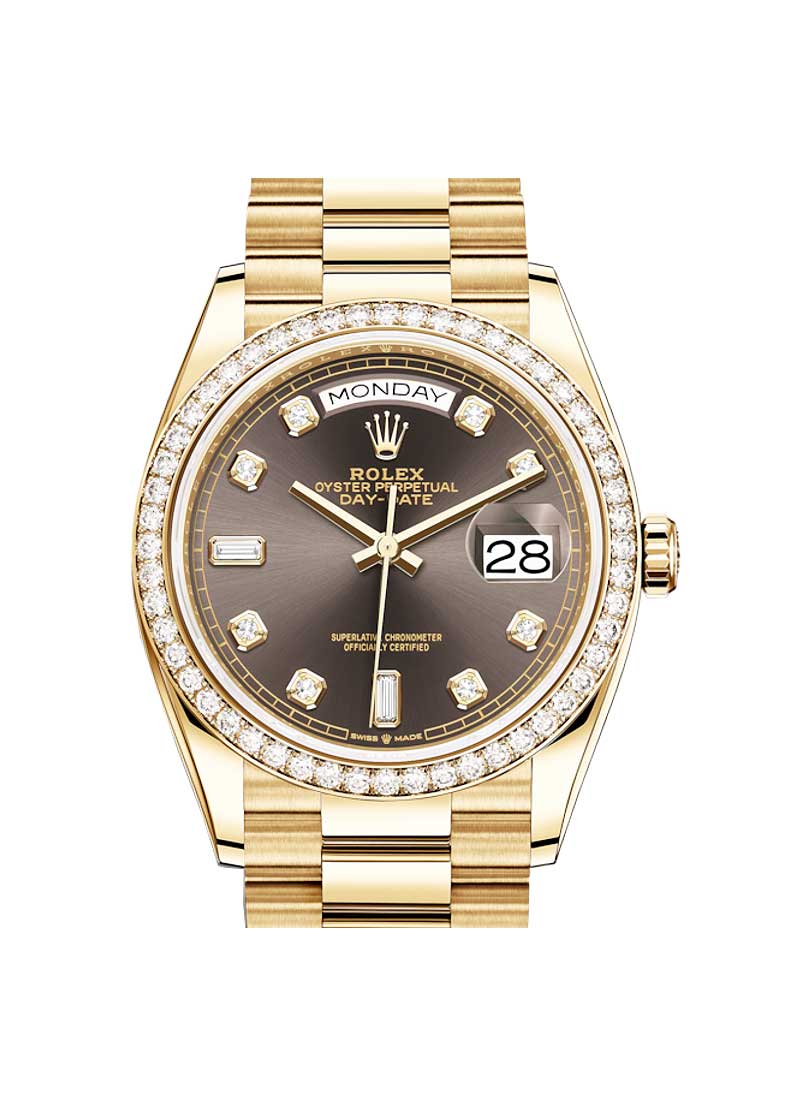 President Day-Date 36mm in Yellow Gold with Diamond Bezel on President Bracelet with Grey Diamond Dial