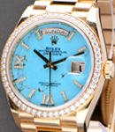 President Day-Date 36mm in Yellow Gold with Diamond Bezel on President Bracelet with Turquoise Roman Diamond Dial