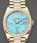 President Day-Date 36mm in Yellow Gold with Diamond Bezel on President Diamond Bracelet with Turquoise Roman Diamond Dial