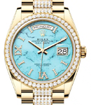 President Day-Date 36mm in Yellow Gold with Diamond Bezel on President Diamond Bracelet with Turquoise Roman Diamond Dial