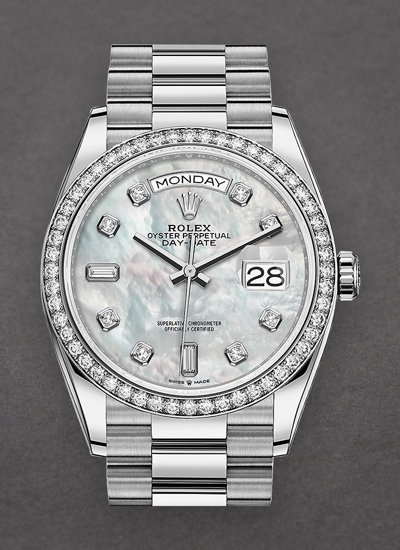 Pre-Owned Rolex Day-Date 36mm in White Gold with Diamond Bezel