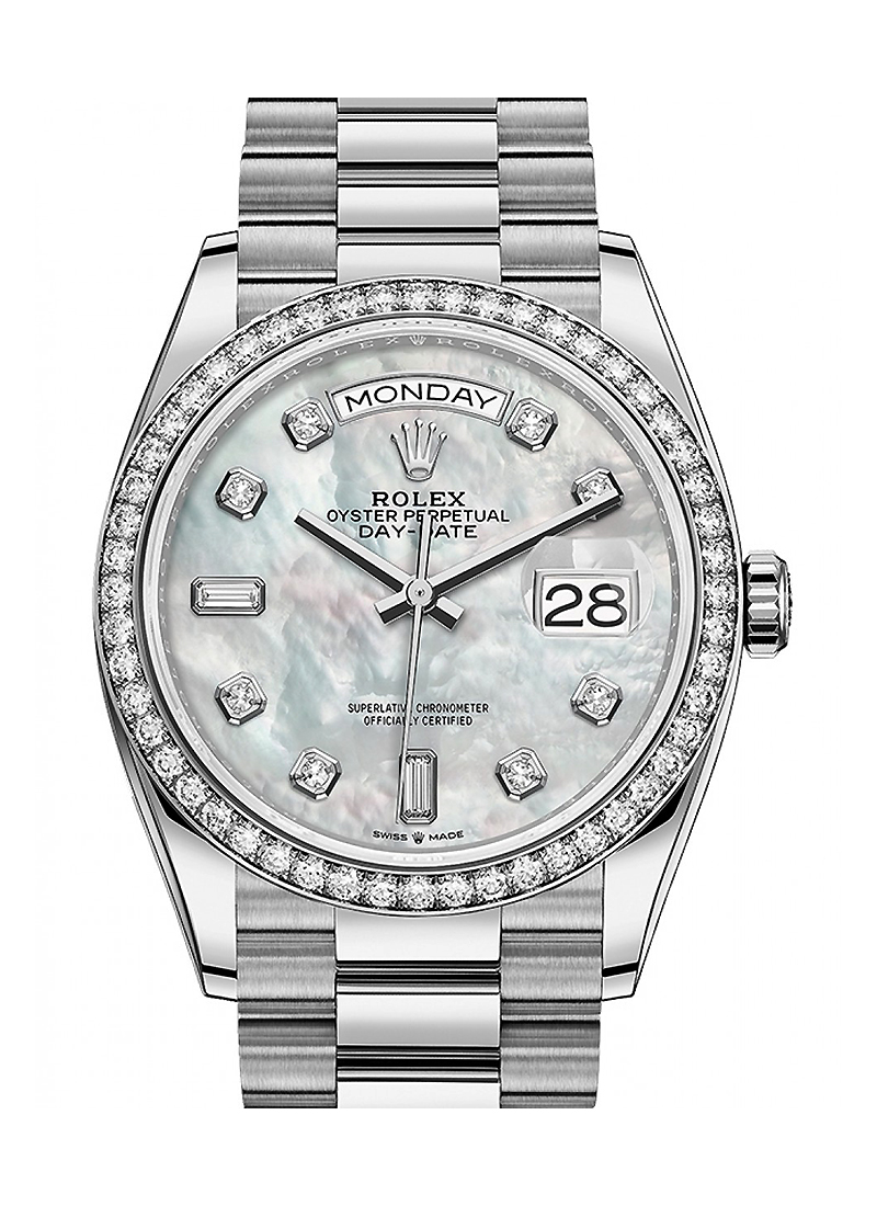 Pre-Owned Rolex Day-Date 36mm in White Gold with Diamond Bezel