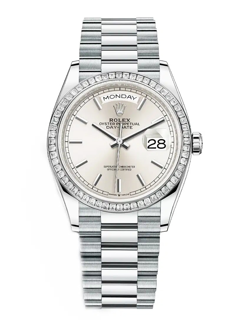 Pre-Owned Rolex Day-Date 36mm President in Platinum with Diamond Bezel