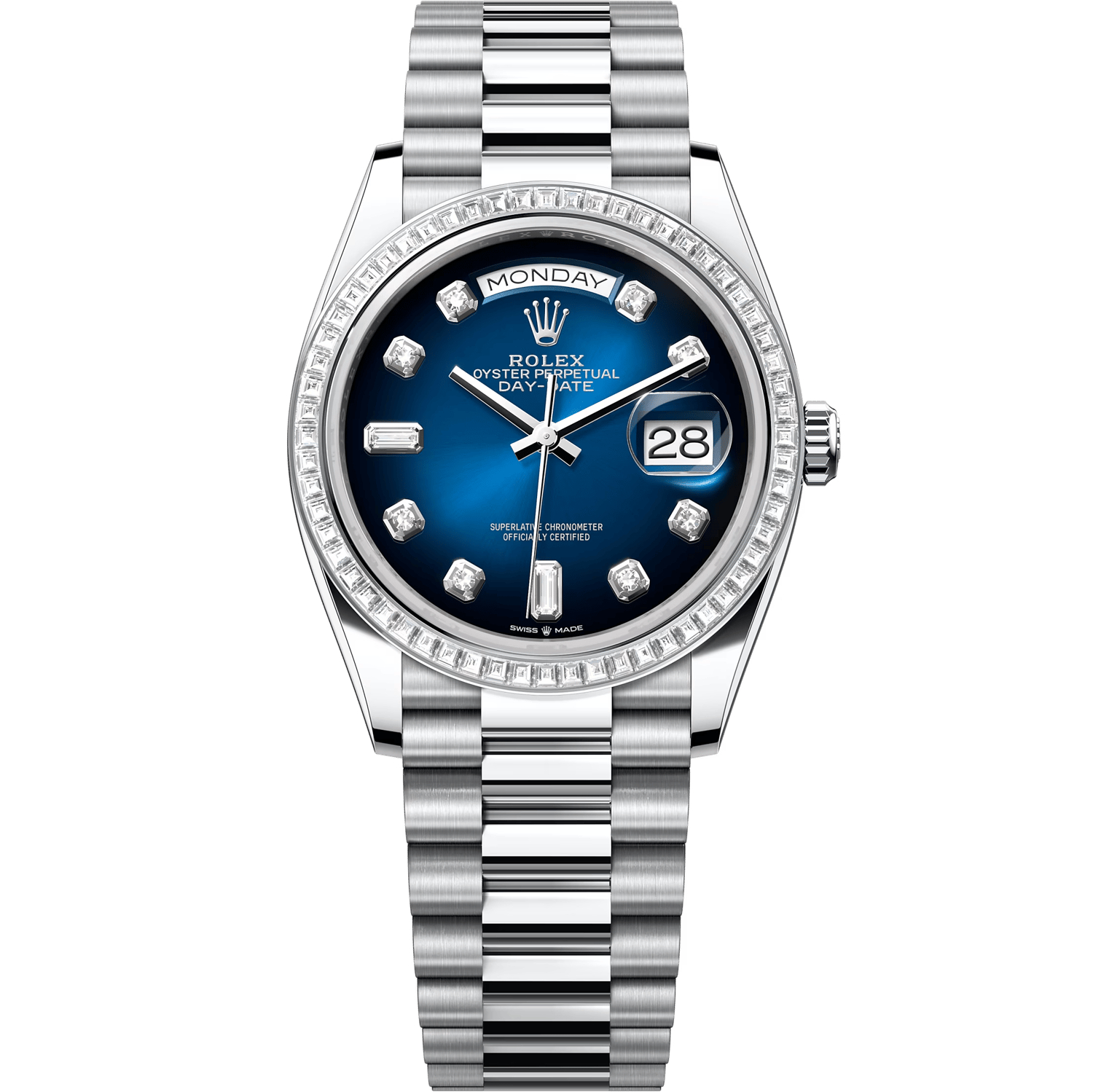 Day-Date 36mm President in Platinum with Diamond Bezel on President Bracelet with Blue Diamond Dial
