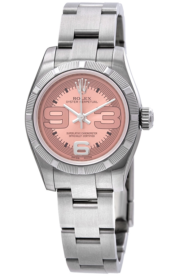 Oyster Perpetual - Steel with Finely Engine-turned Bezel on Steel Oyster Bracelet with Pink Arabic Dial
