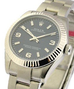 Oyster Perpetual 31mm in Steel with Fluted Bezel on Oyster Bracelet with Black Arabic Dial