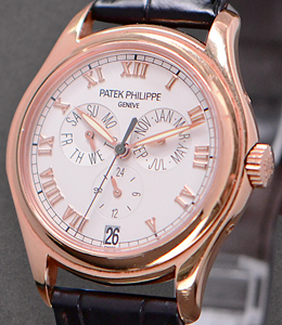 Annual Calendar 5035R in Rose Gold on Brown Alligator Leather Strap with Silver Dial