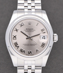 Mid Size Datejust in Steel with Smooth Bezel on Jubilee Bracelet with Silver Roman Dial