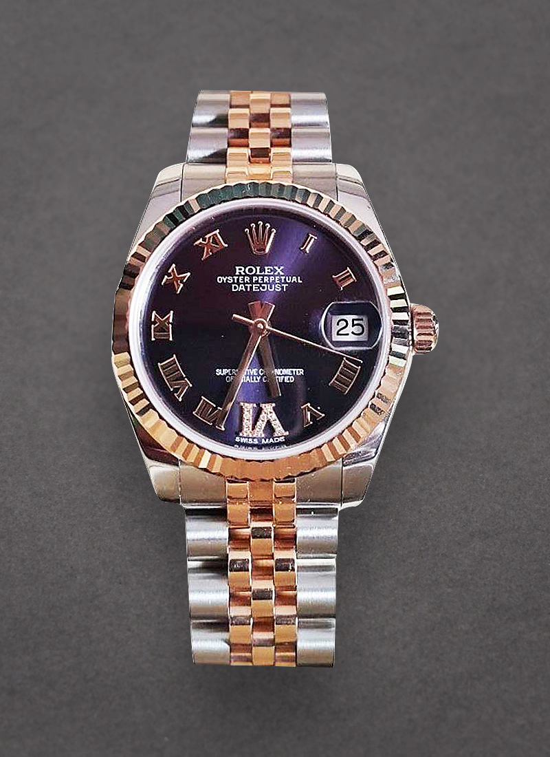 Pre-Owned Rolex Mid Size Datejust 31mm in Steel with Rose Gold Fluted Bezel