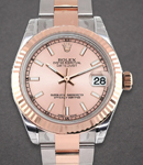 Mid Size Datejust 31mm in Steel with Rose Gold Fluted Bezel on Oyster Bracelet with Pink Stick Dial