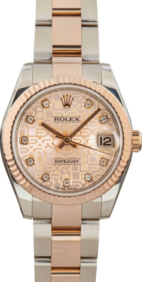 Mid Size Datejust 31mm in Steel with Rose Gold Fluted Bezel on Oyster Bracelet with Pink Jubilee Diamond  Dial