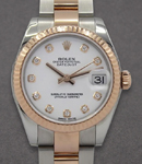 Mid Size Datejust 31mm in Steel with Rose Gold Fluted Bezel on Oyster Bracelet with White Diamond Dial