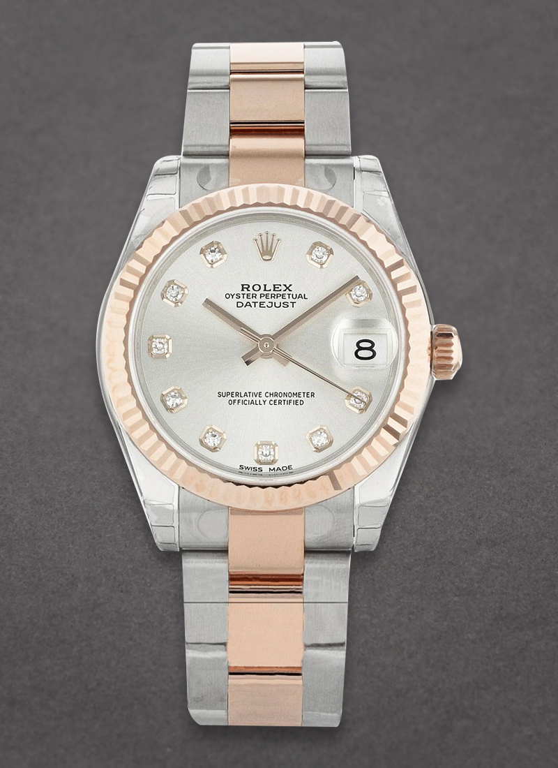 Pre-Owned Rolex Mid Size Datejust 31mm in Steel with Rose Gold Fluted Bezel