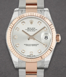 Mid Size Datejust 31mm in Steel with Rose Gold Fluted Bezel on Oyster Bracelet with Silver Diamond Dial