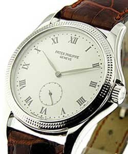 Calatrava 5115G in White Gold on Brown Alligator Leather Strap with White Dial