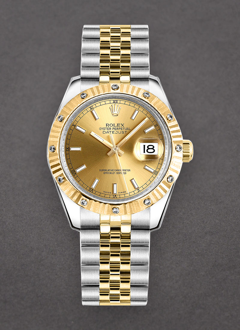 Pre-Owned Rolex Datejust 31mm in Steel and Yellow Gold Fluted & Diamond Bezel