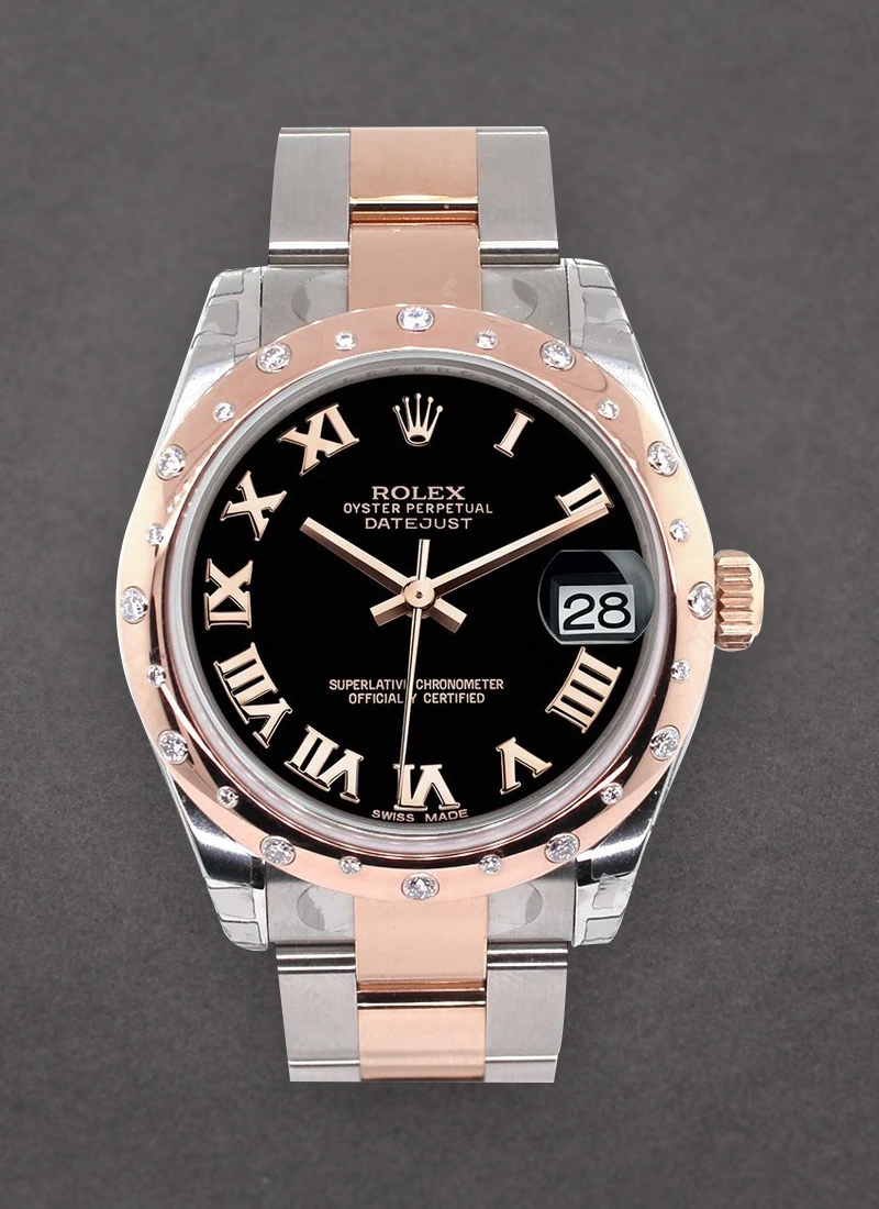 Pre-Owned Rolex Midsize Datejust 31mm in Steel with Rose Gold Scattered Diamond Bezel