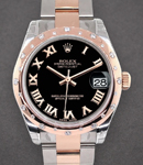 Midsize Datejust 31mm in Steel with Rose Gold Scattered Diamond Bezel on Oyster Bracelet with Black Roman Dial