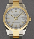 Datejust 31mm in Steel with Yellow Gold Scattered Diamond Bezel on Oyster Bracelet with Silver Stick Dial