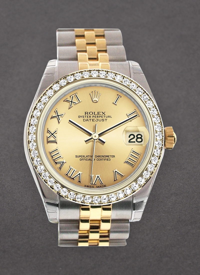 Pre-Owned Rolex Mid Size Datejust  31mm in Steel with Yellow Gold Diamond Bezel