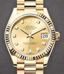President 31mm Mid Size in Yellow Gold with Fluted Bezel on President Bracelet with Champagne Diamond Dial