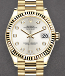 President 31mm Mid Size in Yellow Gold with Fluted Bezel on President Bracelet with Silver Diamond Dial