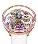 Fleurs de Jadin 42.5mm in Rose Gold with Sapphire Bezel on White Satin Strap with Openwoked Dial