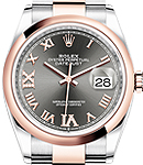 Datejust 36mm 2-Tone with Domed Bezel on Oyster Bracelet with Dark Rhodium Roman Dial with Diamond VI & IX