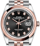 Datejust 36mm in Steel with Rose Gold Smooth Bezel on Jubilee Bracelet with Black Diamond Dial