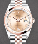 Datejust 36mm in Steel with Rose Gold Smooth Bezel on Jubilee Bracelet with Pink Roman Dial with Diamond VI & IX